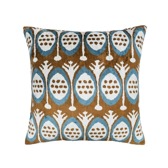 Mocha Silk Velvet Ikat Pillow, 20" X 20"
