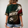 thumbnail image 5 of Mexico 2026 Soccer Cup Fan Jersey for Women, V-Neck Short Sleeve T-Shirt with Vintage Floral & Soccer Graphic Print, Breathable Casual Sports Tee Pullover Top, 1 PC Dark Green L, 5 of 5