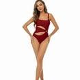 thumbnail image 3 of SWSMCLT Women's Sexy Cut Out Swimsuit Twist Front Beach Scoop Neck Asymmetrical One Piece Cheeky Bathing Suit Ruched Swimming Suit Red Medium, 3 of 4