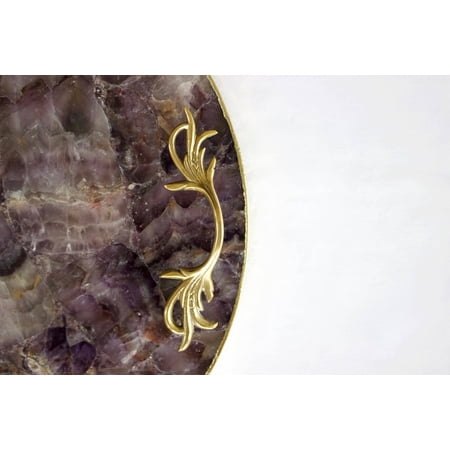 

Amethyst Agate Serving Tray With Brass Handles | Circular