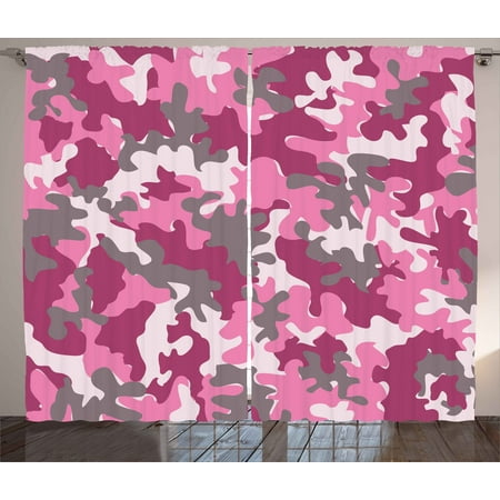 Camo Curtains 2 Panels Set Cute Sweet Pattern In Pink Tones Feminine Design Girlish Vibrant Artistic Window Drapes For Living Room Bedroom 108w X