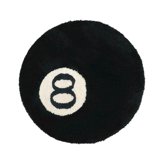 Tapis de Billard Simulé 8 Boules, Coussin de Chaise Rond Doux, Tapis Décoratifs Noirs Tapis Ronds Noirs pour Décorations de Salon et de Fête