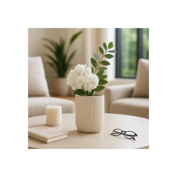 Elegant Ceramic Speckled Vase for Living Room Decor and Home Accents - Decorative Flower Vase for Room, Bedroom, or Office Display - Perfect for House and Table Styling - 8", Ivory & Tan
