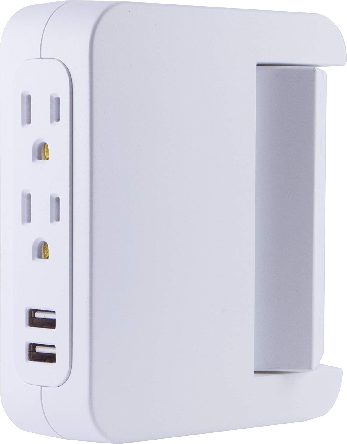 GE 5-Outlet 2 USB Port Surge Protector Swivel Wall Tap, White - 39429