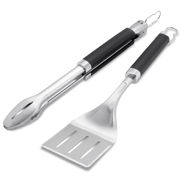 Juego de herramientas para asar Weber Precision, pinzas y espátula de acero inoxidable
