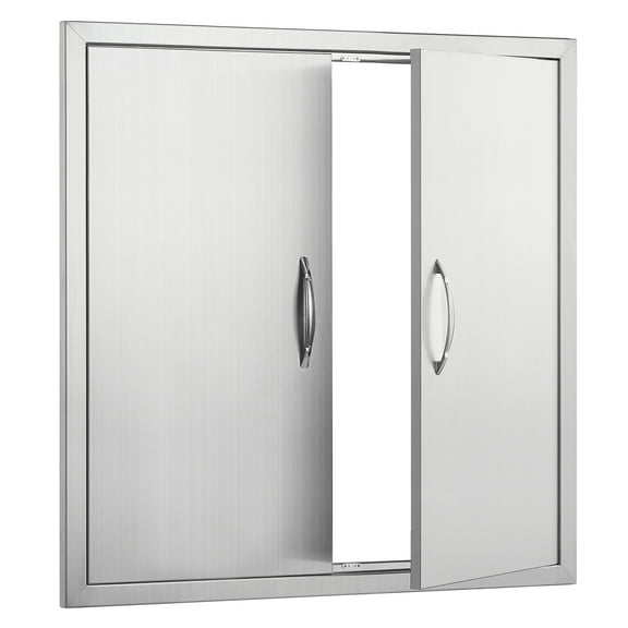 KFFKFF Barbecue Access Portal, 31W x 31H Inch Twin Exterior Culinary Gate, Stainless Steel Recessed Entry, Wall Upright Door with Grips, for Barbecue Island, Grill Spot, Outdoor Locker