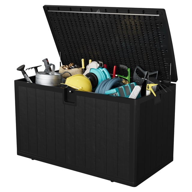 Coffre de Terrasse en Résine Étanche de 130 Gallons – Banc de Rangement Extérieur Verrouillable avec Protection UV – Bac de Rangement de Patio Grande Capacité pour Coussins, Outils de Jardin, Accessoires de Piscine – Résistant aux Intempéries – Noir