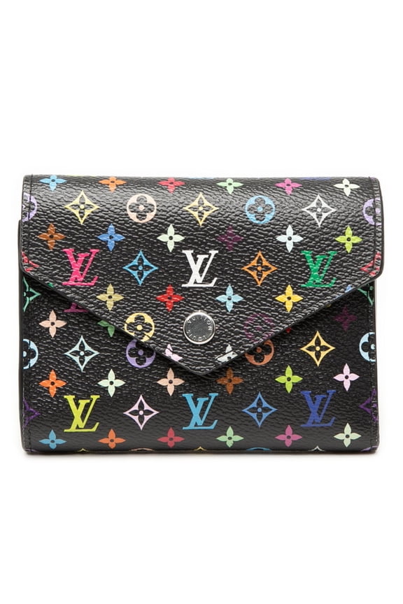 Pre-Owned Louis Vuitton x Takashi Murakami Portefeuille Victorine Tri-fold Wallet M14163 Black...