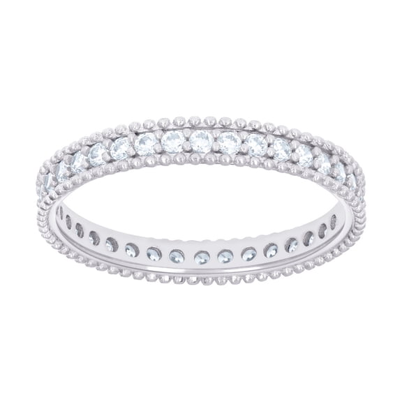 925 Sterling Silver Womens Cubic Zirconia Single Row CZ Eternity Engagement Ring 3.2mm Wide Size 7 Eternity Ring for Wom