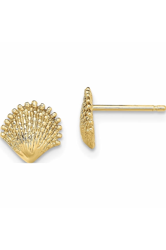10K Yellow Gold Scallop Shell Post Earrings (7.8 X 7.7) Made In United States 10te778