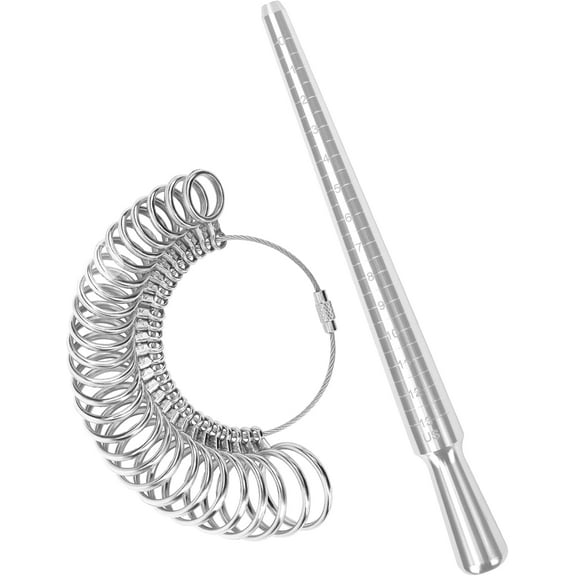 DEXIMRO 2 Pcs Ring Size Measuring Tool Set Metal Ring Gauges for Ring Measuring, Integrated Tapered Solid Ring Mandrel Measuring Tool for Ring Repair and Sizing, Jewelry Size Measurement