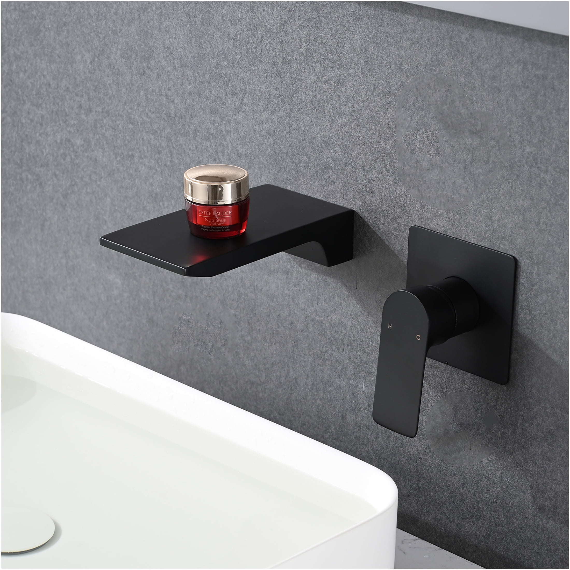 JERFIT Matte Black Wall Mount Waterfall Tub Faucet, Single Handle Bathtub Faucet with Rough-in Valve, Modern Bathroom Sink Faucet in Stainless Steel