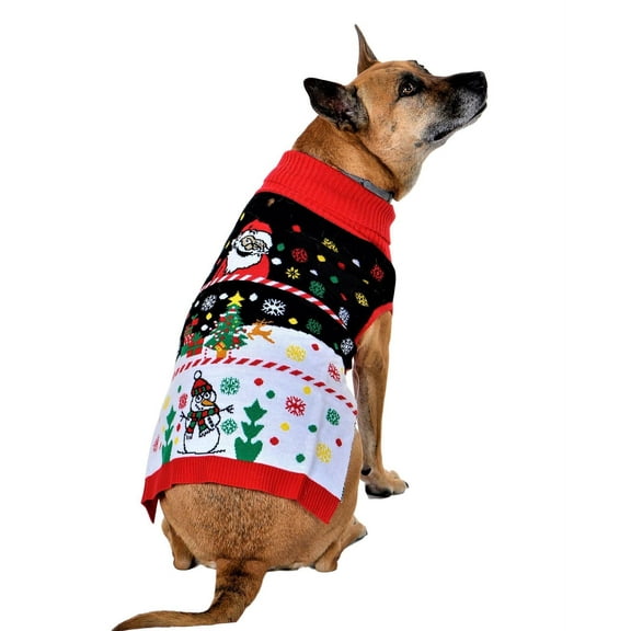 SOCAL LOOK Dog Christmas Sweater Acrylic Ugly Xmas Jumper with Leash Hole, Turtleneck Pet Outfit XXS