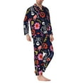 thumbnail image 2 of Salouo Dancing Skeletons Floral Garden Print Button-Front Long Sleeve Pajama Set for Men, Soft 2Pjs Men's Long Sleeve Sleepwear-X-Large, 2 of 7