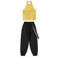 thumbnail image 4 of YONGHS Kids Girls Halter Hip Hop Jazz Dance Crop Top with Cargo Jogger Pants Set Performance Dancewear Gold 10, 4 of 4