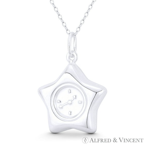 5-Pointed Star & Watch Face Celestial Charm 31x21mm (1.2x0.8in) Pendant & Chain Necklace in .925 Sterling Silver