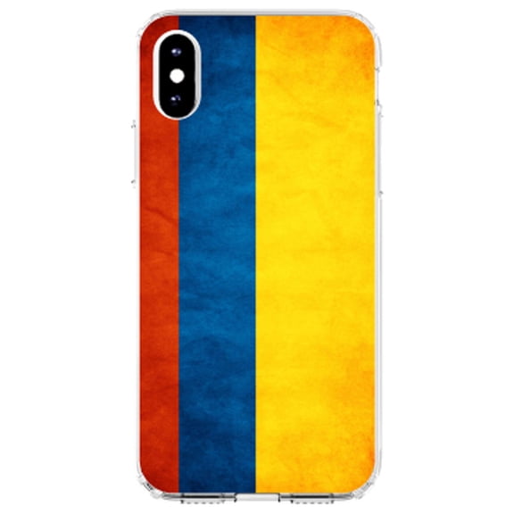 DistinctInk Clear Shockproof Hybrid Case for iPhone XR (6.1" Screen) - TPU Bumper, Acrylic Back, Tempered Glass Screen Protector - Colombia Old Flag - Show Your Love of Colombia