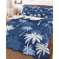 thumbnail image 3 of Quilts Full Size, Tropical Palm Tree Soft Comforter Bedding Set for Bed, Navy Blue White Plants Coastal Leaf Lightweight Quilted Bedspread with Pillow Cover(2 Pieces) for All Season, 78x90 Inch, 3 of 9
