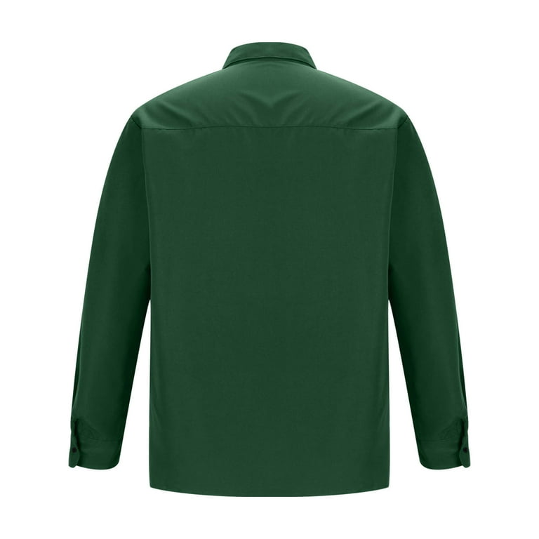 Vsssj Men's Dress Shirts Regular Fit Long Sleeve Button Down Lapel Stretch Wrinkle Free Business Formal Wedding Prom Shirt Green XXL, Size: 2XL