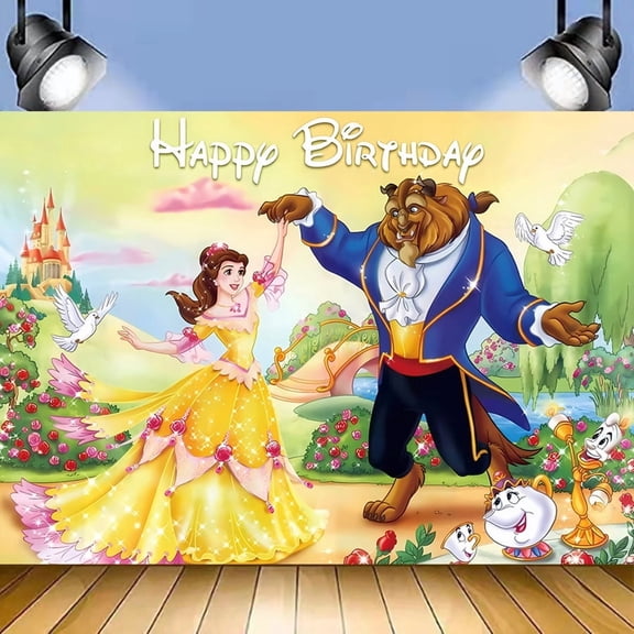 Cartoon Noble Princess Birthday Backdrop, Reusable Photography Background for Kids Party 35''×30''