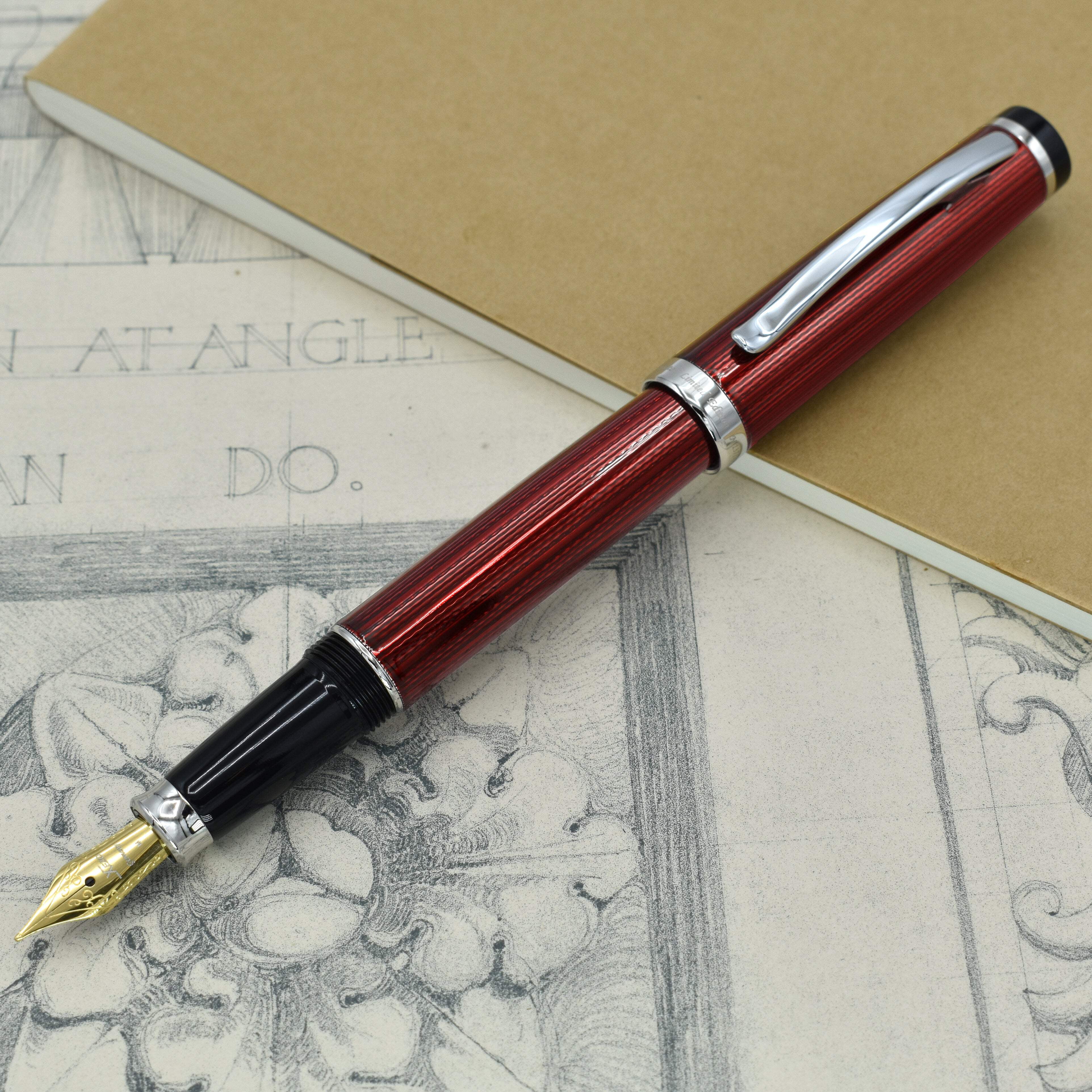 Xezo Xezo Incognito™ Diamond-Cut Lacquered Brass Fountain Pen (Medium Nib) - Burgundy Red