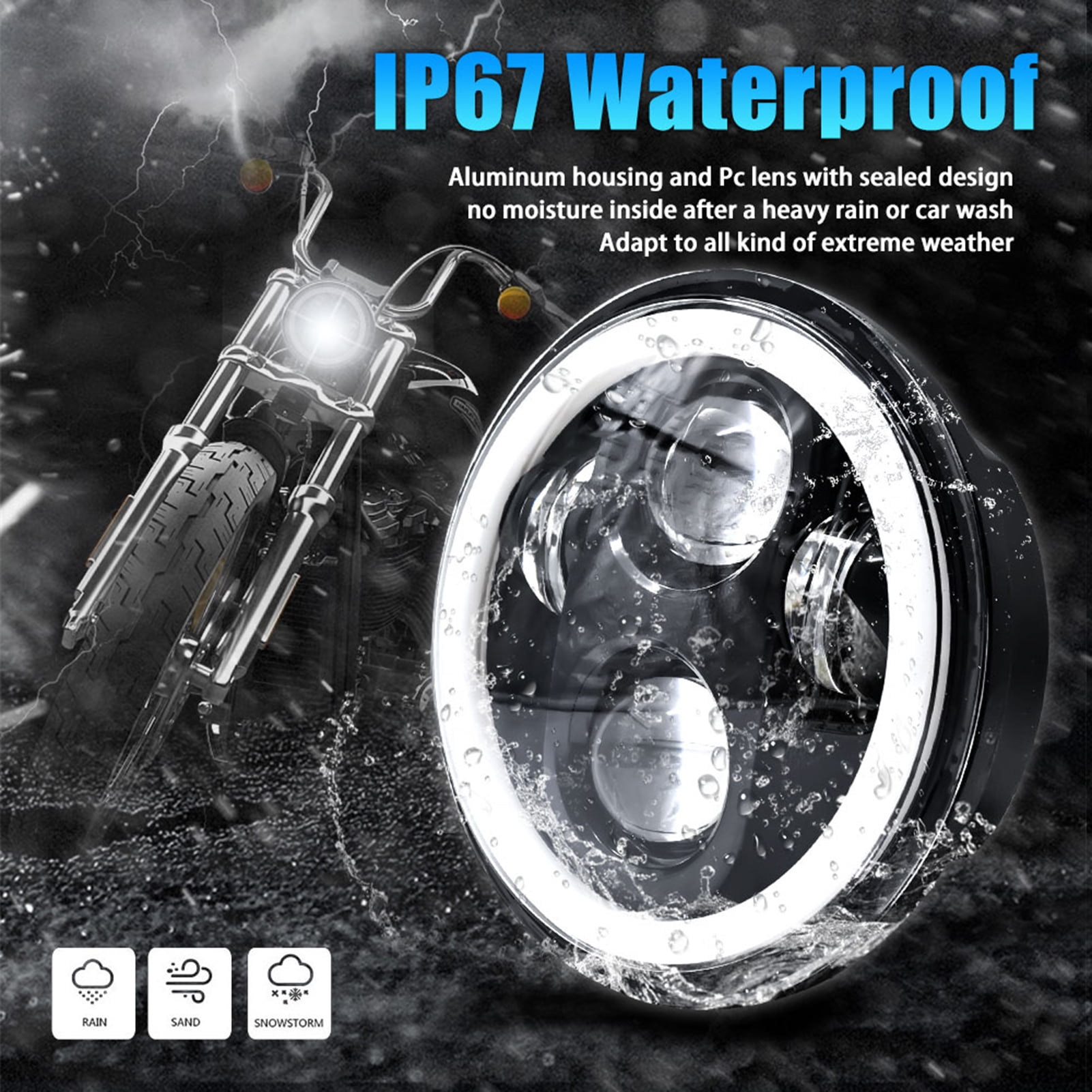 5-3/4" 5.75 inch Motorcycle LED Headlight with Hi/Lo Beam DRL Turn Signal 5.75 inch Round Angle Driving Light