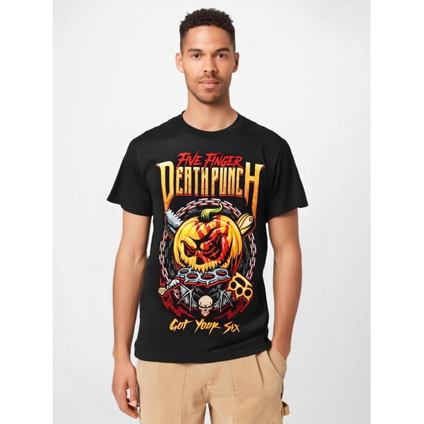 Camiseta de Halloween "Five Finger Death Punch" - Camisetas con gráficos de banda de rock para hombre - Talla grande, 220 g de peso pesado, color negro, diseño "God Your Six" para adultos, hombres, mu