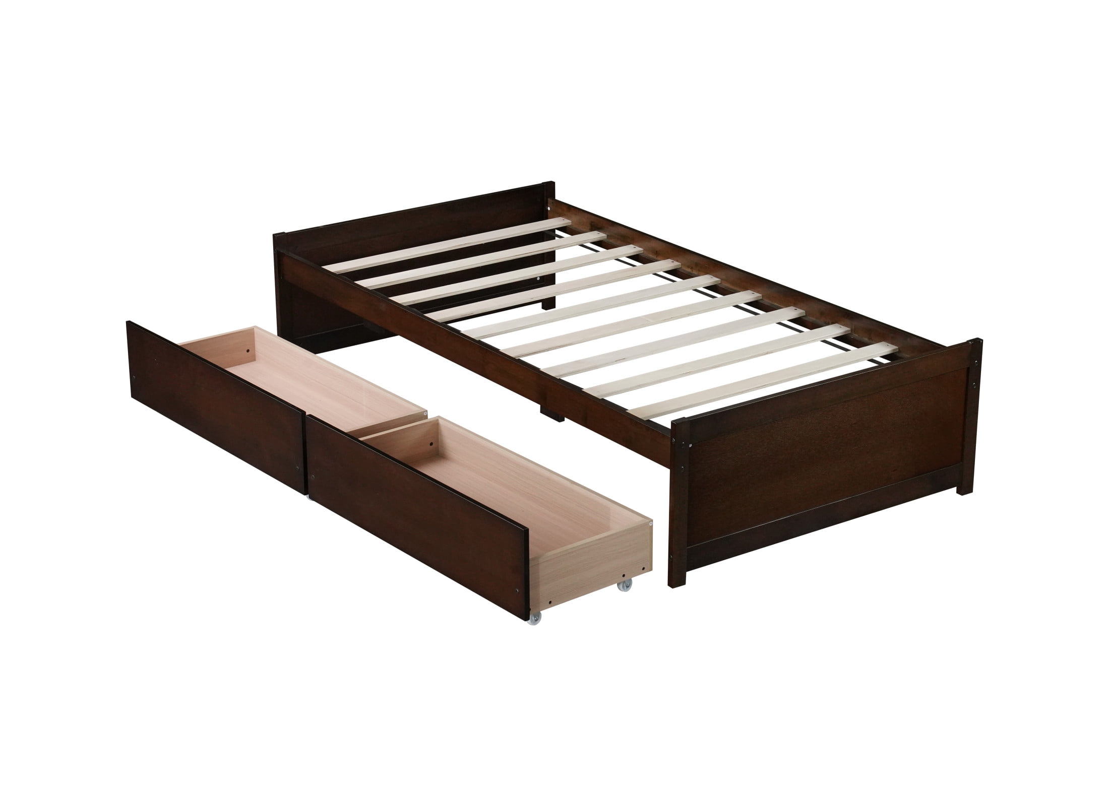 Noble House Opal Twin Bed with Integrated Storage Drawers, Solid Rubber Wood Platform Bed Frame, Espresso