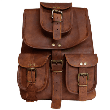 Madosh Genuine Leather Backpack Daypack Unisex Bag Hiking Brown Weekend Handbag