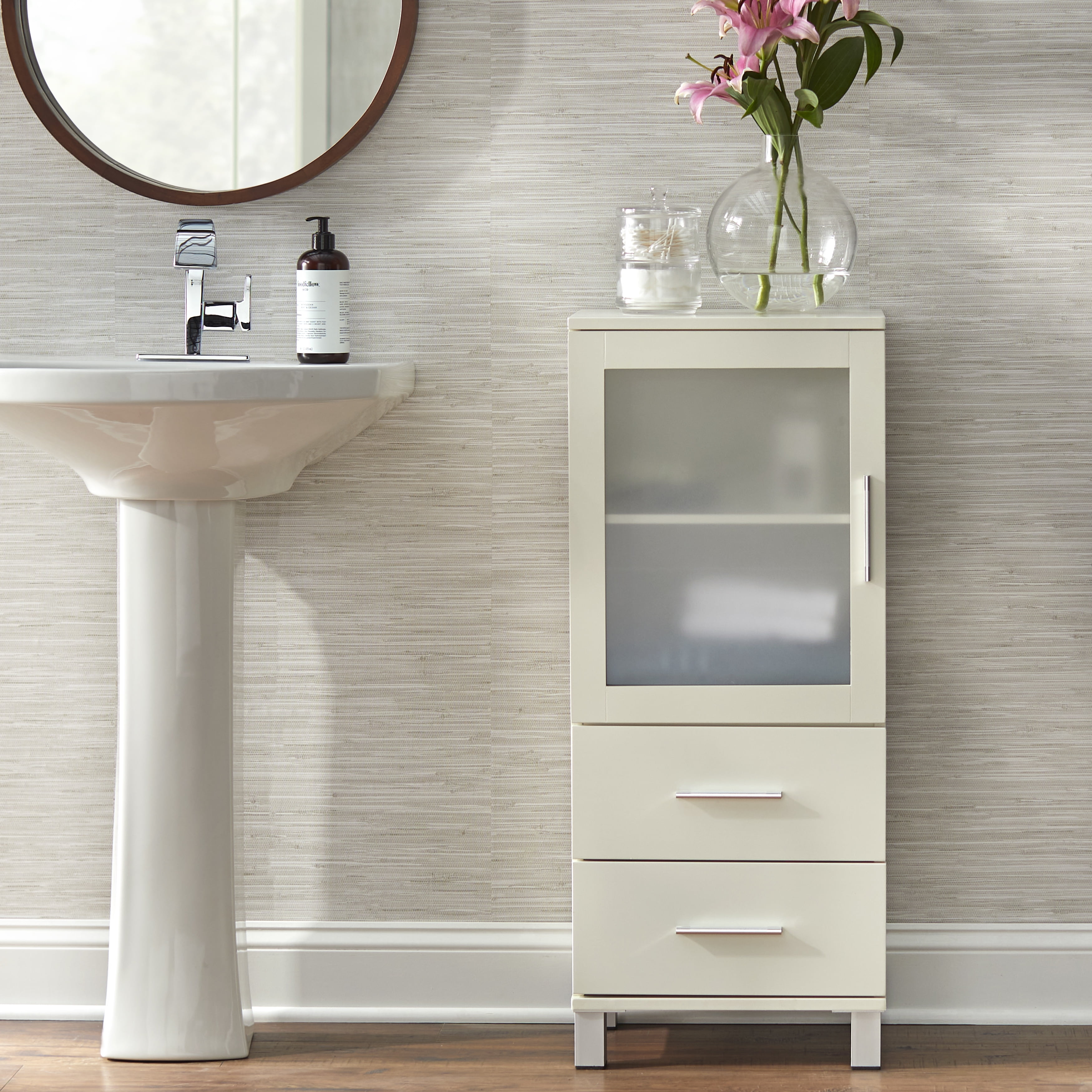 TMS Frosted Pane 2 Drawer Corner Linen Storage