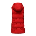 thumbnail image 4 of Stichou Womens Long Winter Vests Outerwear Quilted Puffer Jackets with Hood Stand Collar Cold Weather Coats Travel Outfits Red XL, 4 of 6