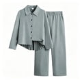 thumbnail image 2 of LEKWK Girls Formal 2 Piece Outfit Lapel Long Sleeve Button Down Pleated Top and Elastic Waist Straight Leg Pants Casual Matching Suit For Stage Performance, 2 of 6