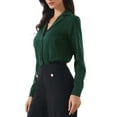 thumbnail image 4 of INSPIRE CHIC Button Up Leotard Shirt for Women's Satin Long Sleeve Notched Lapel Business Work Bodysuit L Dark Green, 4 of 6