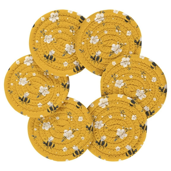 Round Placemats Set of 6 Heat Resistant Washable Kitchen Table Decorations 15.4in Cute Cartoon Bees