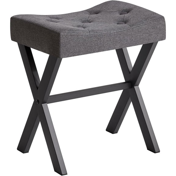 U-Shaped Linen Vanity Stool, Square Makeup Chair with X-Leg, Ottoman Seat Footrest Stool, Multi-Use as Small Side Table, for Bedroom, Living Room, Dark Gray WBD018G