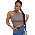 thumbnail image 4 of Women's Knit Crop Top Ribbed Sleeveless Halter Neck Vest Tank Top, 4 of 6
