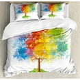 thumbnail image 1 of Rainbow Queen Size Duvet Cover Set, Multicolored Abstract Tree Seasons of the Year Inspirations Blooming Nature Imagery, Decorative 3 Piece Bedding Set with 2 Pillow Shams, Multicolor, by Ambesonne, 1 of 3
