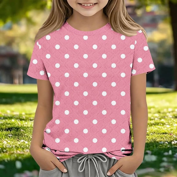 Amidoa Girls Short Sleeve Summer Crewneck Graphic T Shirts Kids Casual Tops Pink Size 5T