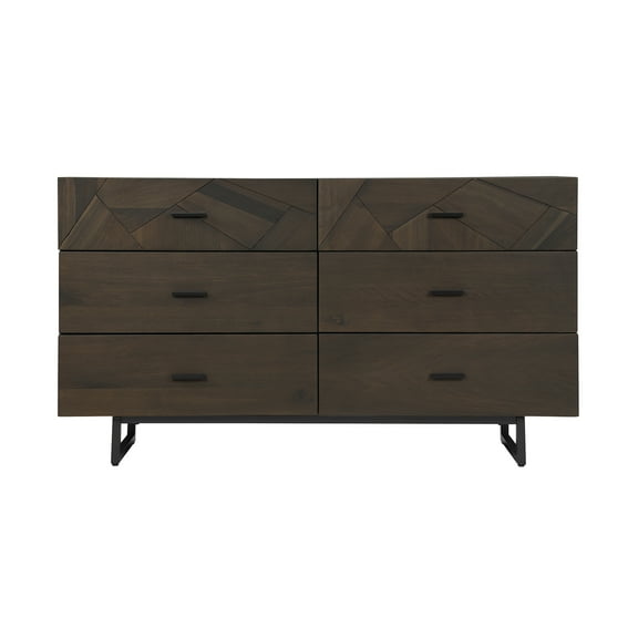 Marquis 6 Drawer Oak Wood Dresser with Black Metal Legs