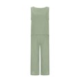 thumbnail image 4 of Casual Linen Sets for Women Summer 2 Piece Outfits Solid Sleeveless Crop Tops Seamless Elastic Waist Wide Leg Capris Pants Two Piece Matching Sets, 4 of 9