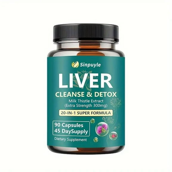 Liver Cleanse & Detox Supplement - 20-in-1 Super Formula, Extra Strength Milk Thistle Extract 300mg, 90 Capsules (45 Day Supply)