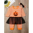 thumbnail image 2 of Bagilaanoe Newborn Baby Boys Halloween Jumpsuit Pumpkin Striped Long Sleeve Bodysuit + Beanie 3M 6M 9M 12M 18M Infant Fall One Piece Romper, 2 of 9