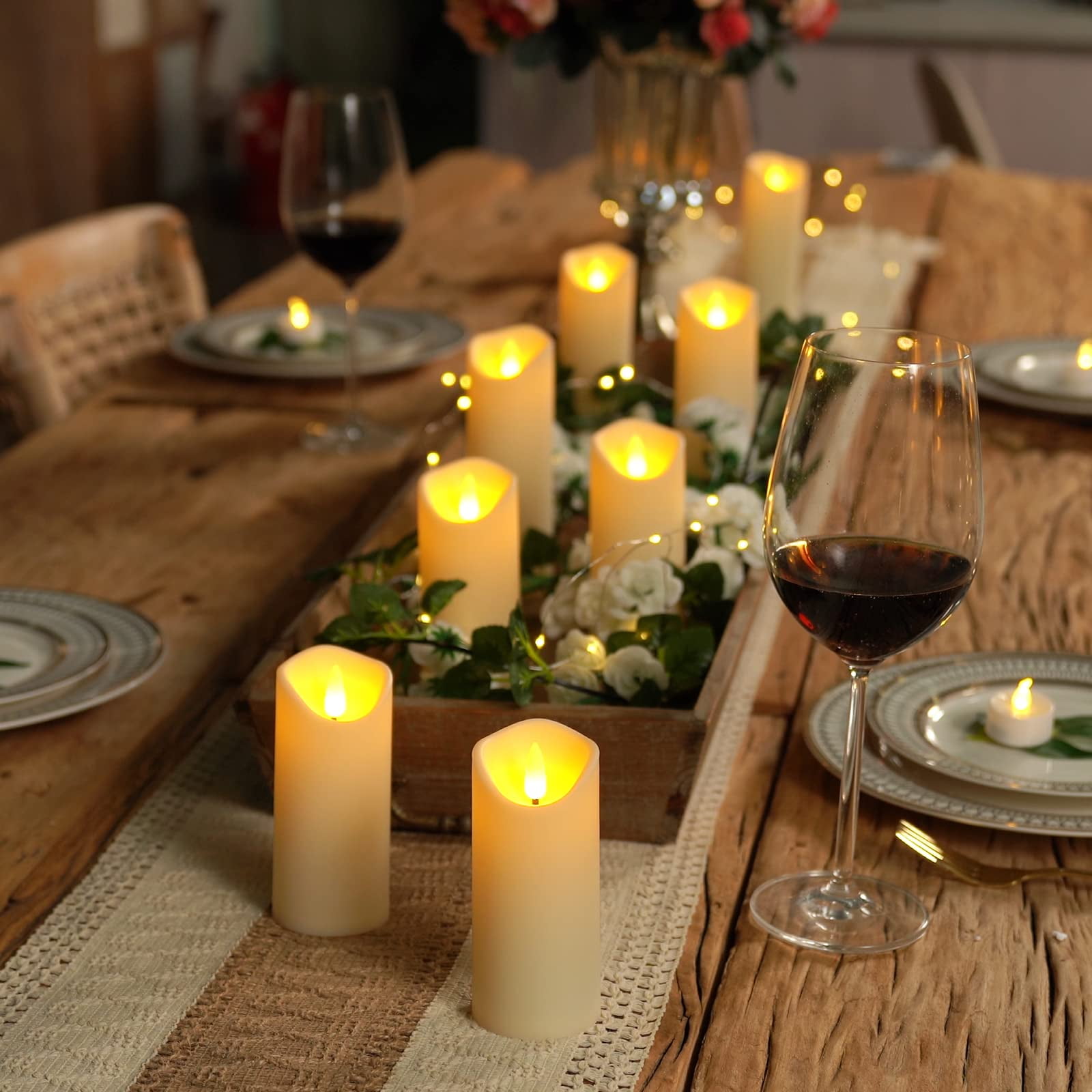 Merrynights Flameless Candles Traditional LED Battery Operated with Remote Timers Frosted Plastic Set of 9