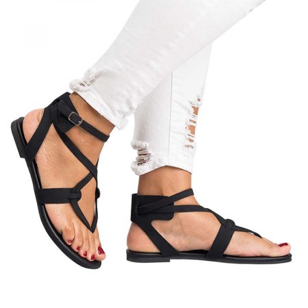 

Homedles Gladiator Sandals for Women- Comfy Flat Slip on 2023 New Summer wear Casual Womens Sandals Black