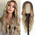 thumbnail image 3 of Gradient Gold Long Small Curly Wig for Women Themed Party Costume Wig Props for Wedding Birthday, 3 of 5