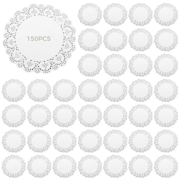 150PCS 13.5" Round Cake Liner Paper, Delicate Lace Design, Disposable Oil-Absorbent Paper for Cakes, Desserts, Weddings, Party