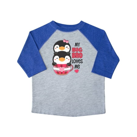 

Inktastic My Big Bro Loves Me- cute teacup penguins little sister Gift Toddler Toddler Girl T-Shirt