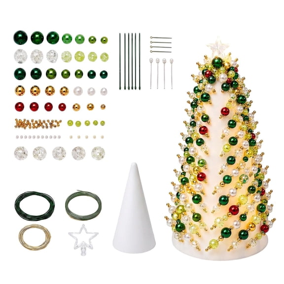 Craft Kit Diy Tabletop Christmas Tree Decor Set with Assorted Glass Beads for Family Holiday Activities
