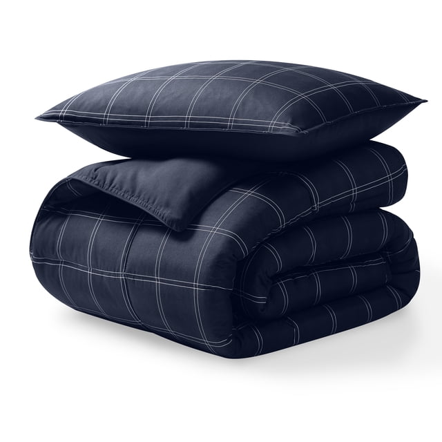 Juego de Edredón Alternativo de Plumón Bare Home 2 Piezas Tamaño Twin/Twin-XL Azul Oscuro Cuadros Modernos