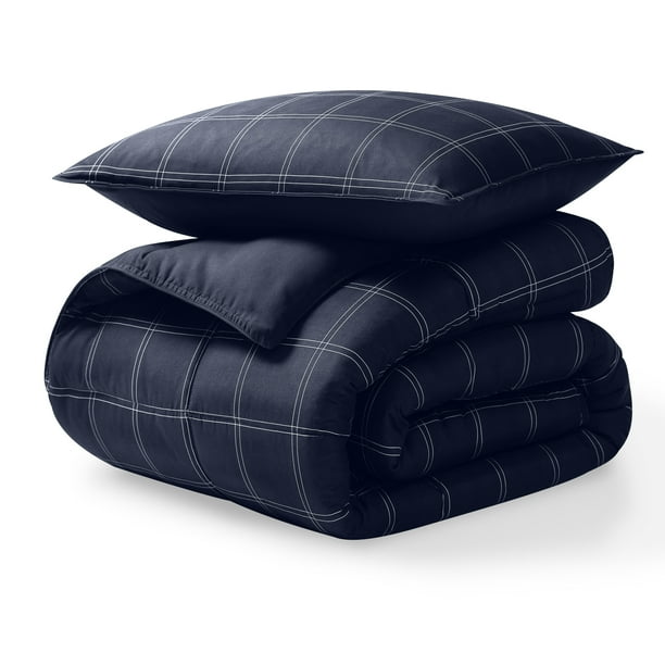 Juego de Edredón Alternativo de Plumón Bare Home 2 Piezas Tamaño Twin/Twin-XL Azul Oscuro Cuadros Modernos